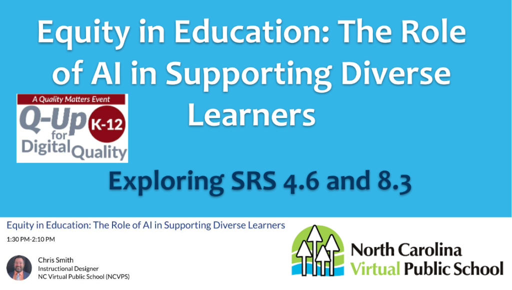 QM Q-UP Conference presentation title slide: Equity in Education: The Role of AI in Supporting Diverse Learners